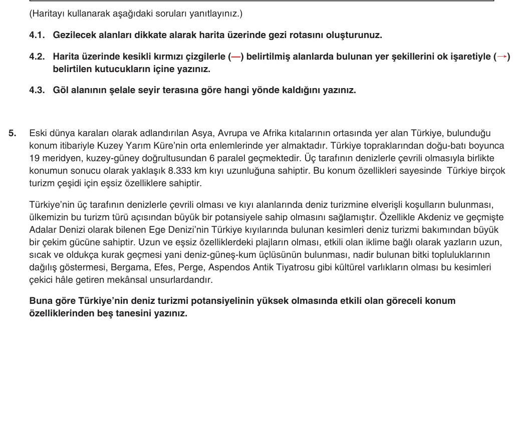 9. Sınıf Coğrafya 2025-2026 1. Dönem 1. Yazılı 5. Soru (Yazılıya Hazırlanıyorum) görseli