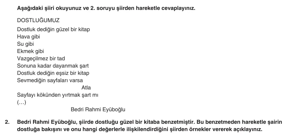 9. Sınıf Türk Dili ve Edebiyatı 2025-2026 1. Dönem 1. Yazılı 2. Soru (Yazılıya Hazırlanıyorum) görseli