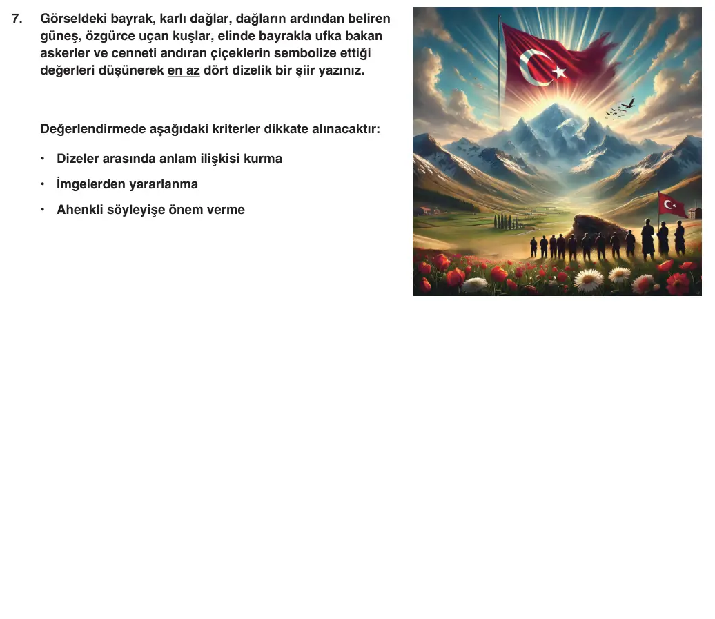 9. Sınıf Türk Dili ve Edebiyatı 2025-2026 1. Dönem 1. Yazılı 7. Soru (Yazılıya Hazırlanıyorum) görseli (1/2)