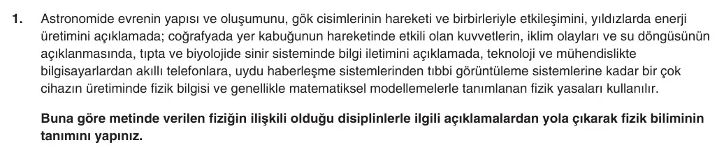 9. Sınıf Fizik 2025-2026 1. Dönem 1. Yazılı 1. Soru (Yazılıya Hazırlanıyorum) görseli
