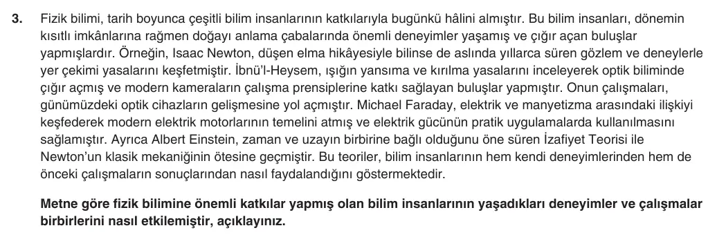 9. Sınıf Fizik 2025-2026 1. Dönem 1. Yazılı 3. Soru (Yazılıya Hazırlanıyorum) görseli