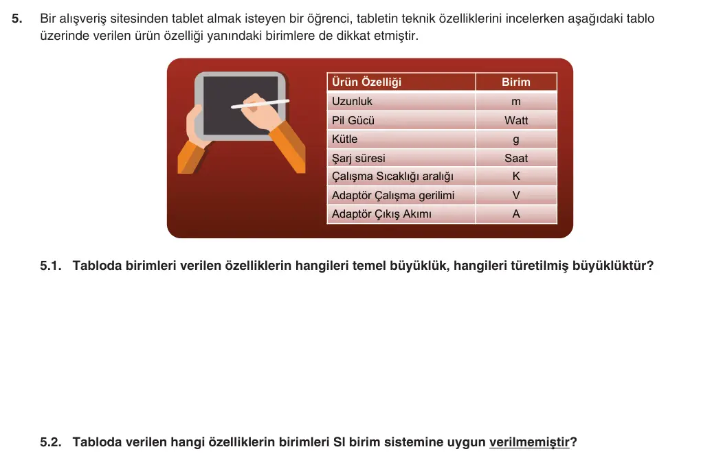 9. Sınıf Fizik 2025-2026 1. Dönem 1. Yazılı 5. Soru (Yazılıya Hazırlanıyorum) görseli