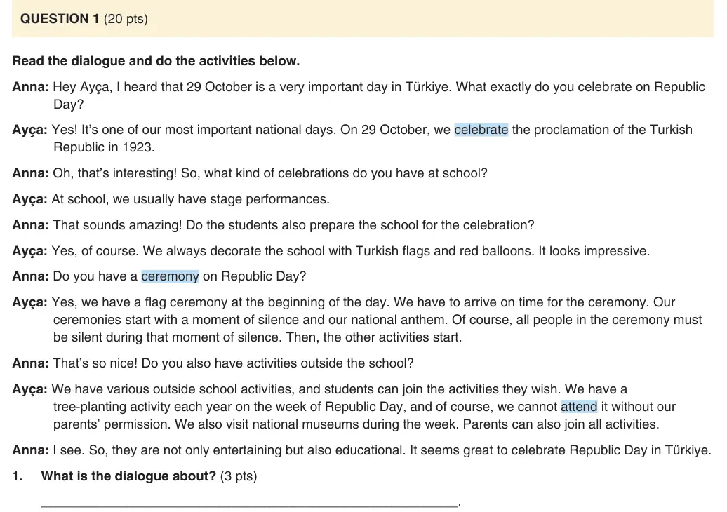 9. Sınıf İngilizce 2025-2026 1. Dönem 1. Yazılı 1. Soru (Yazılıya Hazırlanıyorum) görseli