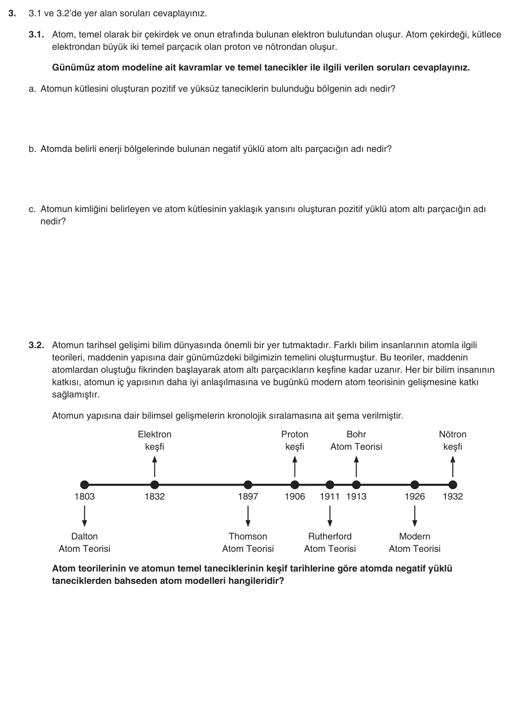 9. Sınıf Kimya 2025-2026 1. Dönem 1. Yazılı 3. Soru (Yazılıya Hazırlanıyorum) görseli
