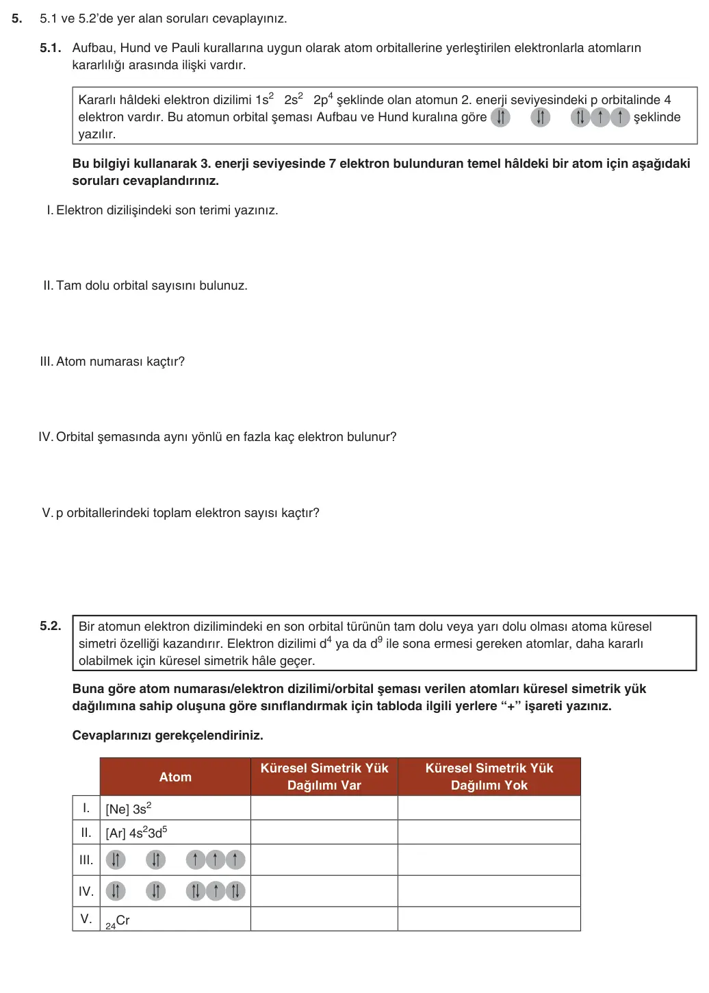 9. Sınıf Kimya 2025-2026 1. Dönem 1. Yazılı 5. Soru (Yazılıya Hazırlanıyorum) görseli (1/2)