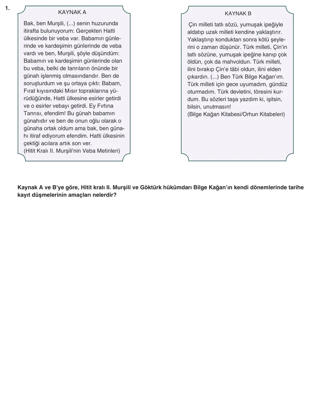 9. Sınıf Tarih 2025-2026 1. Dönem 1. Yazılı 1. Soru (Yazılıya Hazırlanıyorum) görseli