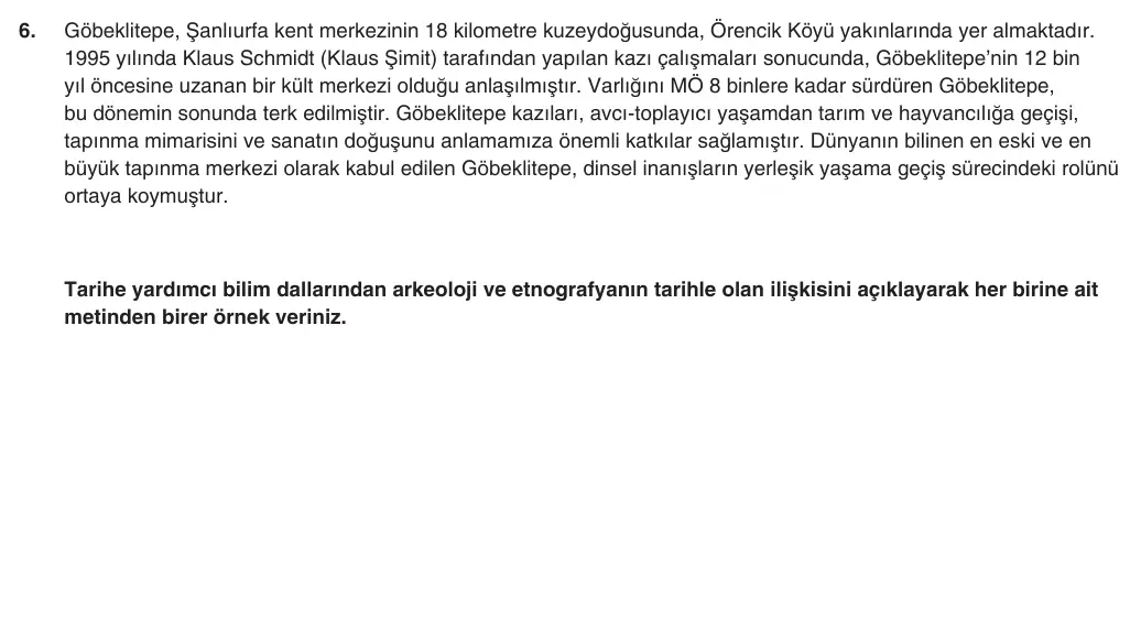 9. Sınıf Tarih 2025-2026 1. Dönem 1. Yazılı 6. Soru (Yazılıya Hazırlanıyorum) görseli (1/2)
