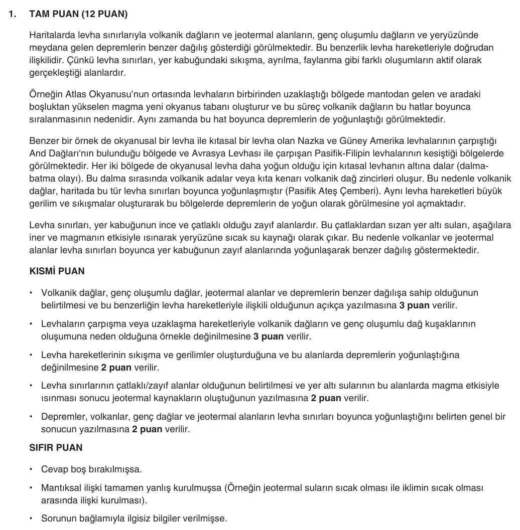 10. Sınıf Coğrafya 2025-2026 1. Dönem 2. Yazılı 1. Soru (Yazılıya Hazırlanıyorum) resmi çözüm görseli