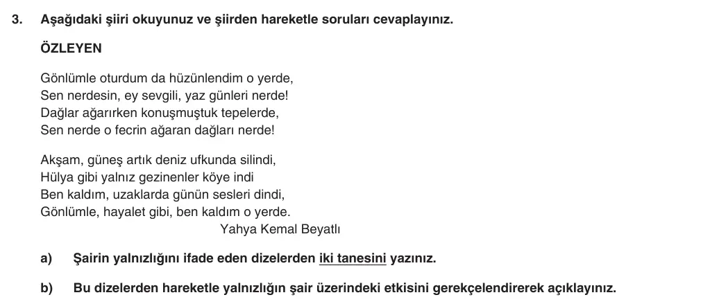 10. Sınıf Türk Dili ve Edebiyatı 2025-2026 1. Dönem 2. Yazılı 3. Soru (Yazılıya Hazırlanıyorum) görseli