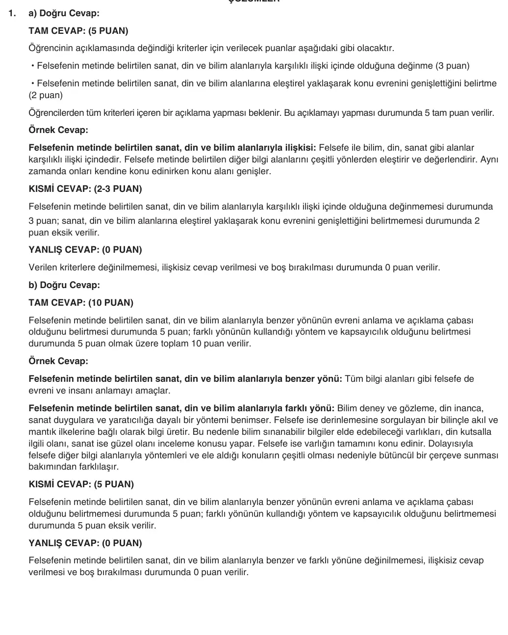 10. Sınıf Felsefe 2025-2026 1. Dönem 2. Yazılı 1. Soru (Yazılıya Hazırlanıyorum) resmi çözüm görseli