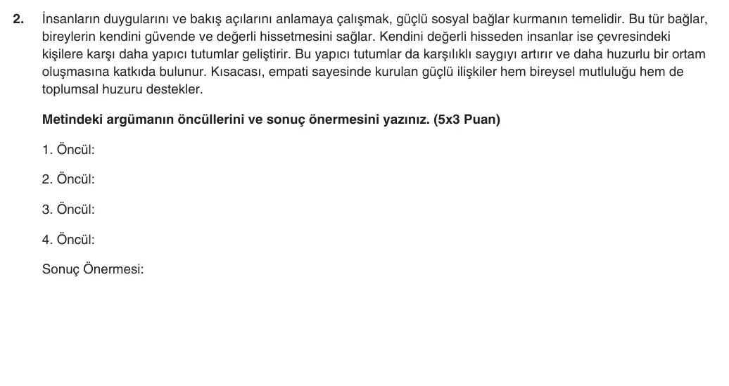 10. Sınıf Felsefe 2025-2026 1. Dönem 2. Yazılı 2. Soru (Yazılıya Hazırlanıyorum) görseli