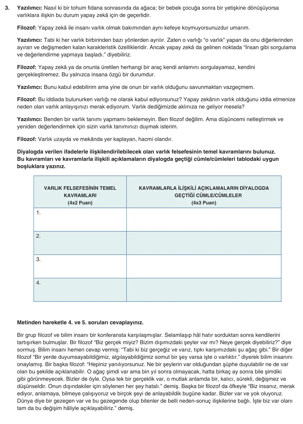 10. Sınıf Felsefe 2025-2026 1. Dönem 2. Yazılı 3. Soru (Yazılıya Hazırlanıyorum) görseli
