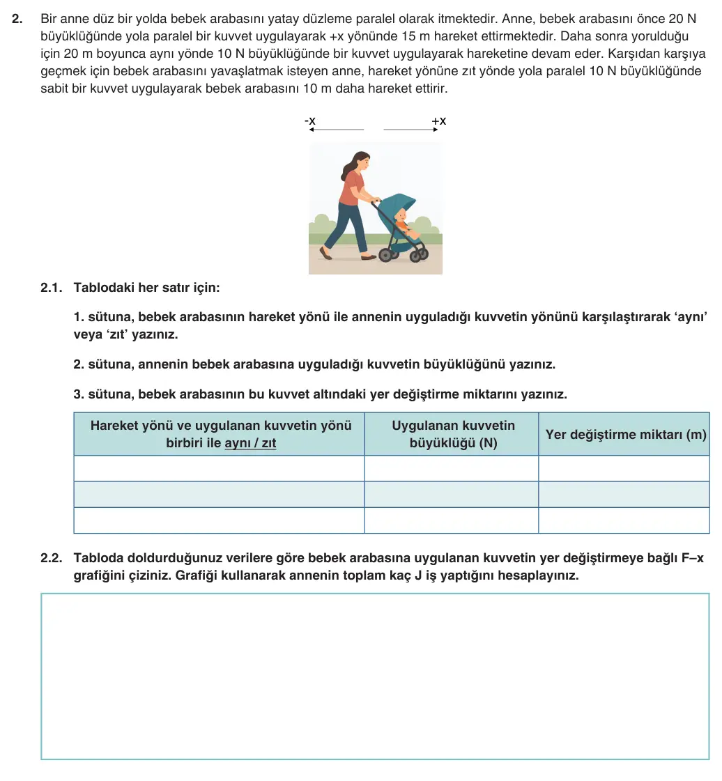 10. Sınıf Fizik 2025-2026 1. Dönem 2. Yazılı 2. Soru (Yazılıya Hazırlanıyorum) görseli