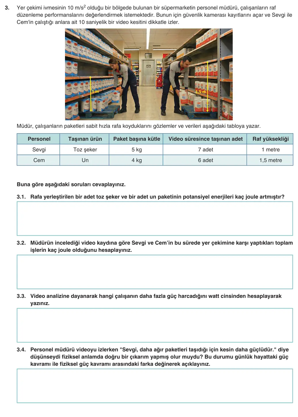 10. Sınıf Fizik 2025-2026 1. Dönem 2. Yazılı 3. Soru (Yazılıya Hazırlanıyorum) görseli
