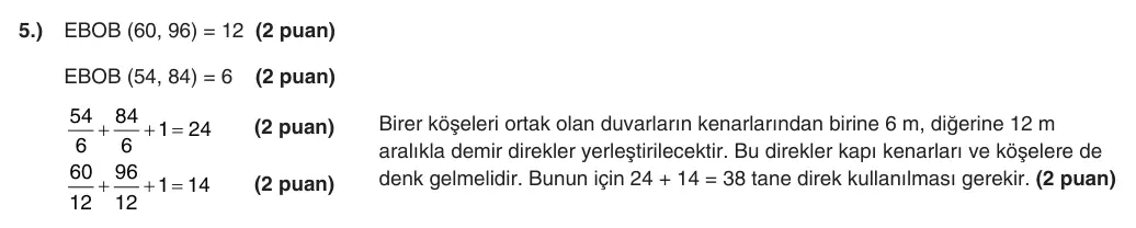 10. Sınıf Matematik 2025-2026 1. Dönem 2. Yazılı 5. Soru (Yazılıya Hazırlanıyorum) resmi çözüm görseli
