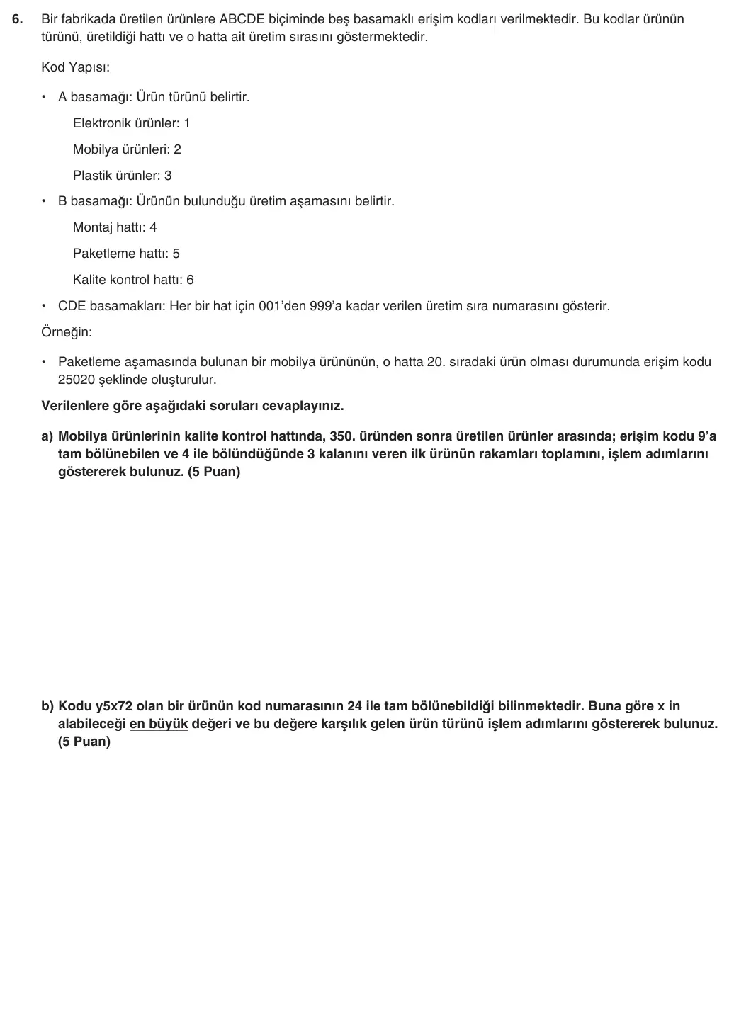 10. Sınıf Matematik 2025-2026 1. Dönem 2. Yazılı 6. Soru (Yazılıya Hazırlanıyorum) görseli