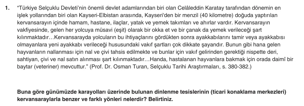 10. Sınıf Tarih 2025-2026 1. Dönem 2. Yazılı 1. Soru (Yazılıya Hazırlanıyorum) görseli