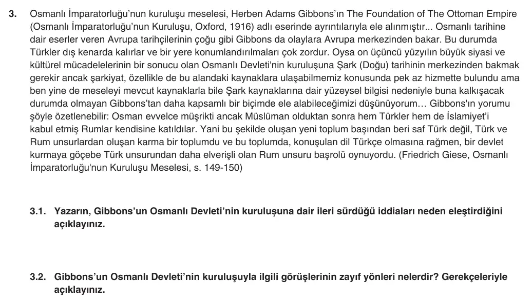 10. Sınıf Tarih 2025-2026 1. Dönem 2. Yazılı 3. Soru (Yazılıya Hazırlanıyorum) görseli