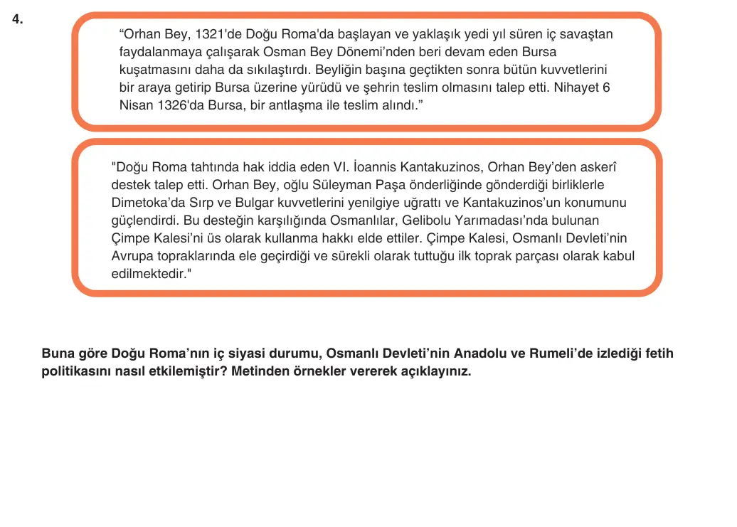 10. Sınıf Tarih 2025-2026 1. Dönem 2. Yazılı 4. Soru (Yazılıya Hazırlanıyorum) görseli