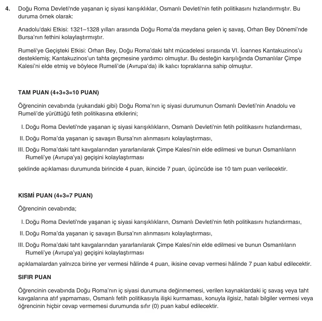 10. Sınıf Tarih 2025-2026 1. Dönem 2. Yazılı 4. Soru (Yazılıya Hazırlanıyorum) resmi çözüm görseli