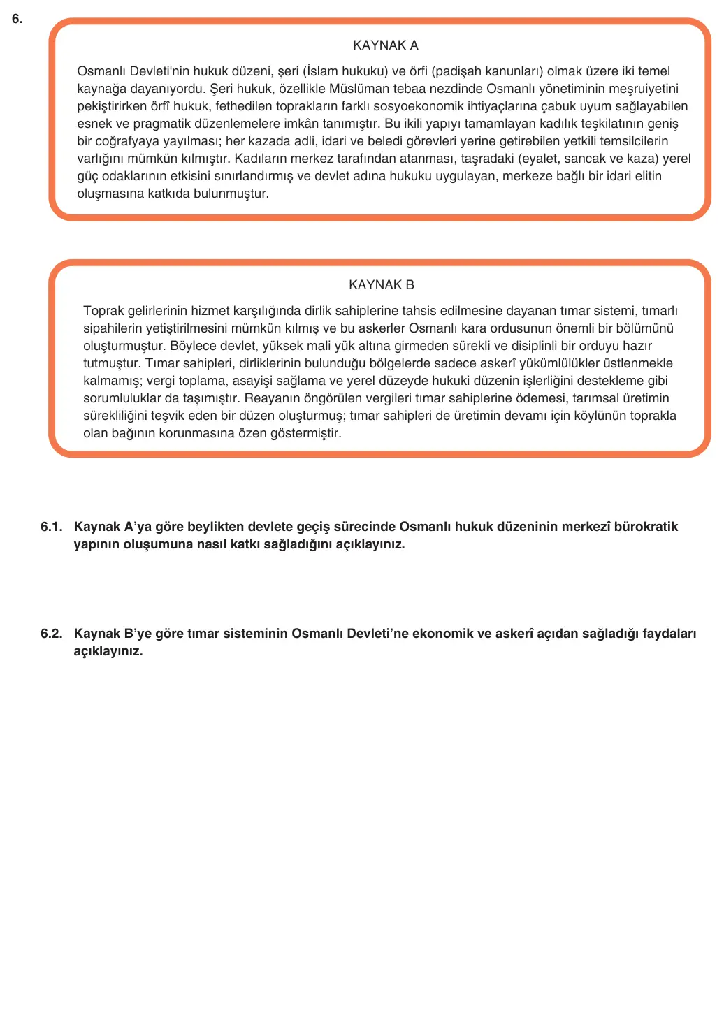 10. Sınıf Tarih 2025-2026 1. Dönem 2. Yazılı 6. Soru (Yazılıya Hazırlanıyorum) görseli (1/2)