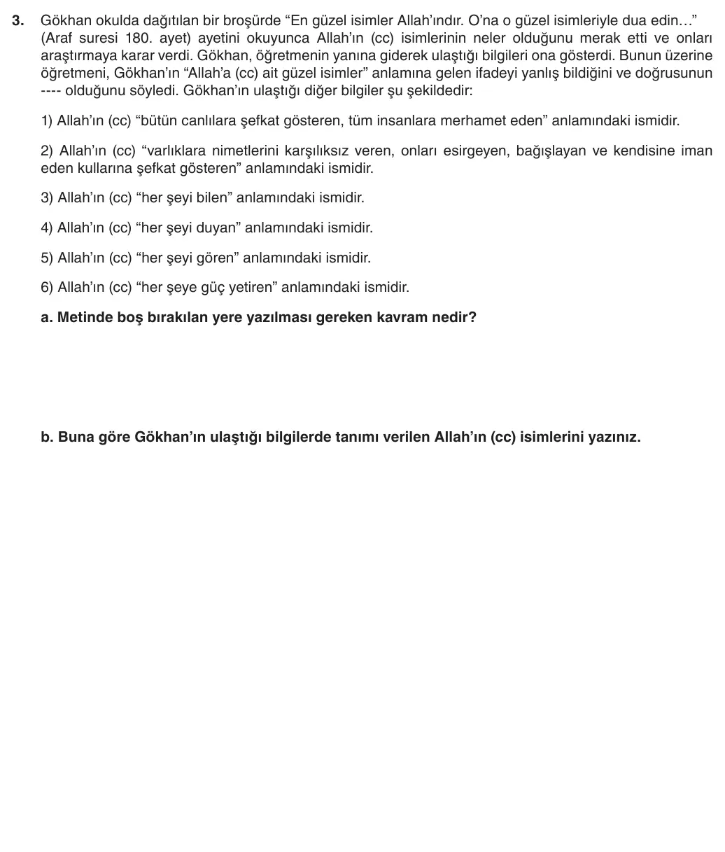 5. Sınıf Din Kültürü ve Ahlak Bilgisi 2025-2026 1. Dönem 2. Yazılı 3. Soru (Yazılıya Hazırlanıyorum) görseli