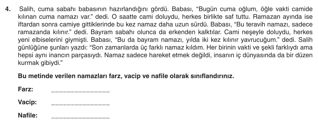 5. Sınıf Din Kültürü ve Ahlak Bilgisi 2025-2026 1. Dönem 2. Yazılı 4. Soru (Yazılıya Hazırlanıyorum) görseli