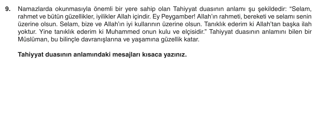 5. Sınıf Din Kültürü ve Ahlak Bilgisi 2025-2026 1. Dönem 2. Yazılı 9. Soru (Yazılıya Hazırlanıyorum) görseli