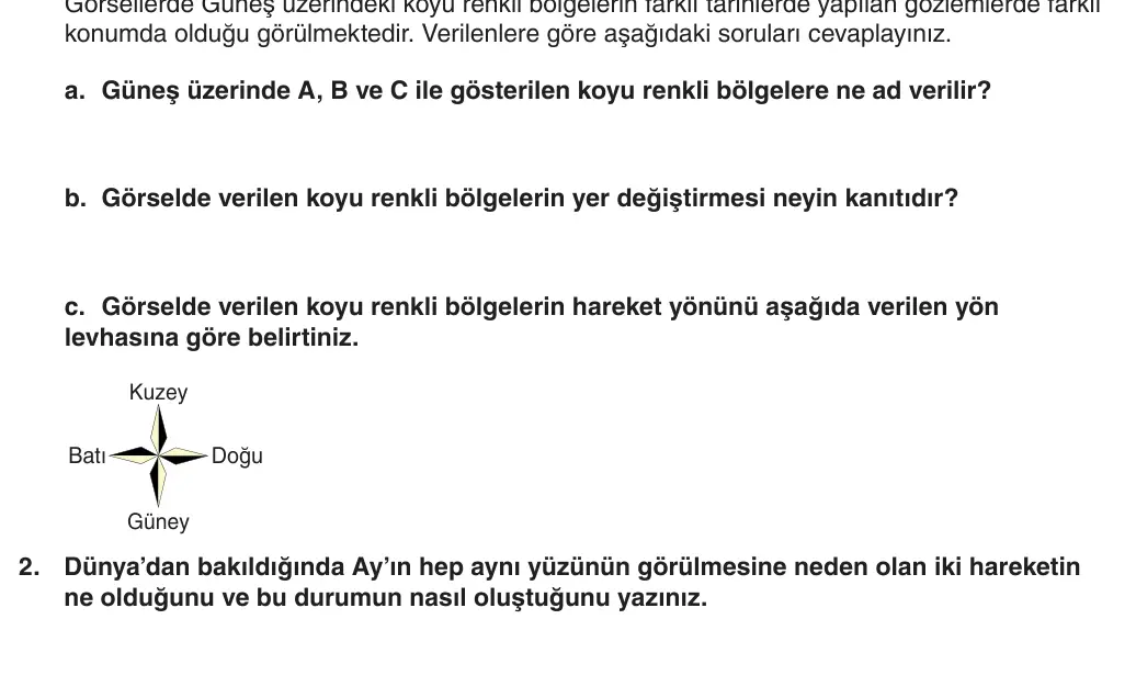 5. Sınıf Fen Bilimleri 2025-2026 1. Dönem 2. Yazılı 2. Soru (Yazılıya Hazırlanıyorum) görseli
