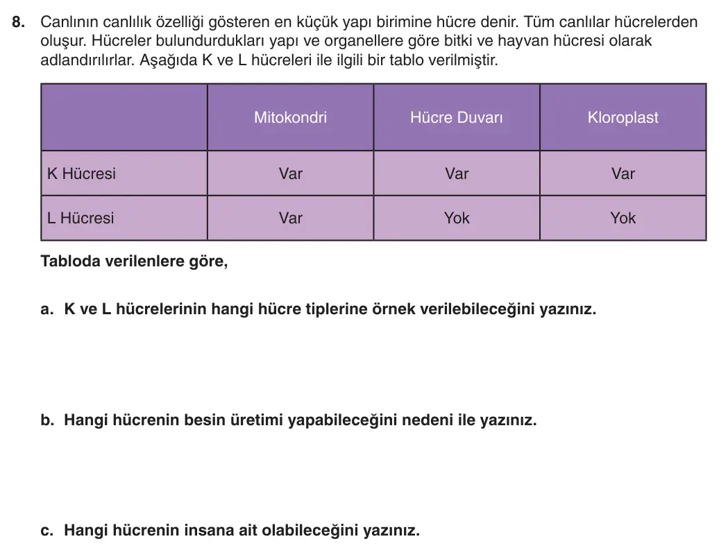 5. Sınıf Fen Bilimleri 2025-2026 1. Dönem 2. Yazılı 8. Soru (Yazılıya Hazırlanıyorum) görseli
