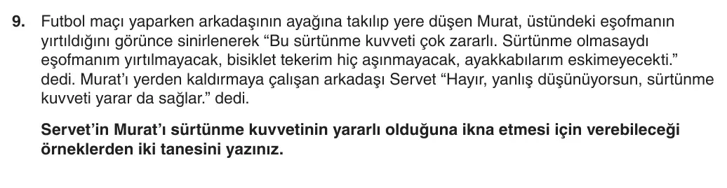 5. Sınıf Fen Bilimleri 2025-2026 1. Dönem 2. Yazılı 9. Soru (Yazılıya Hazırlanıyorum) görseli