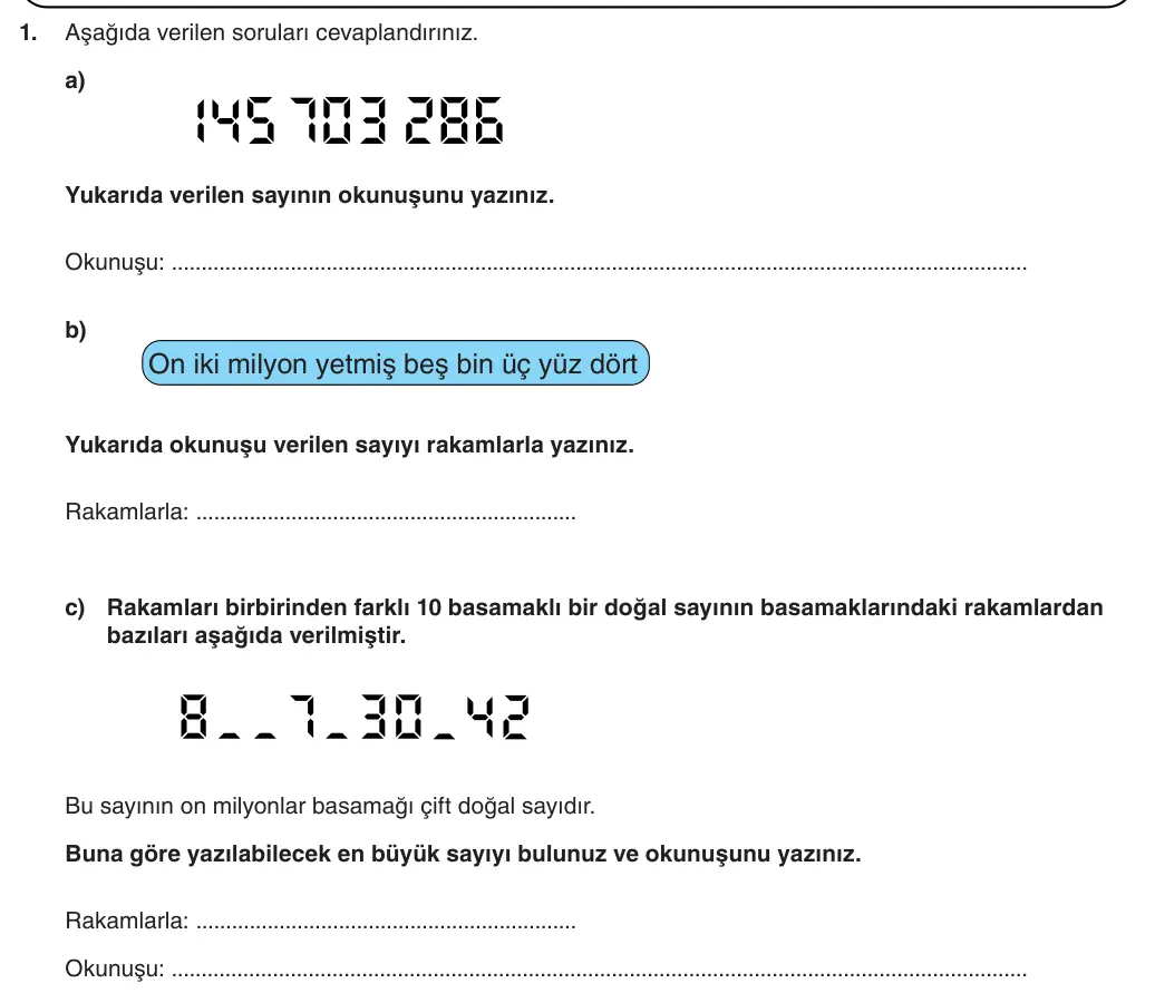 5. Sınıf Matematik 2025-2026 1. Dönem 2. Yazılı 1. Soru (Yazılıya Hazırlanıyorum) görseli