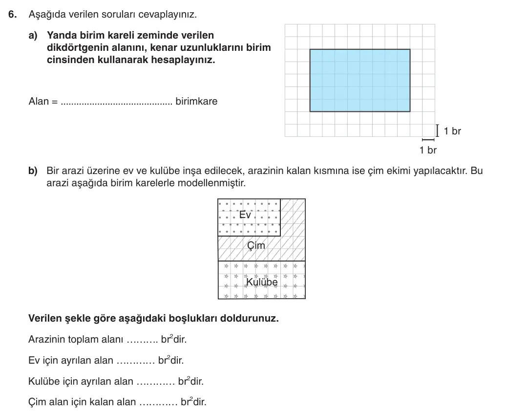5. Sınıf Matematik 2025-2026 1. Dönem 2. Yazılı 6. Soru (Yazılıya Hazırlanıyorum) görseli (1/2)