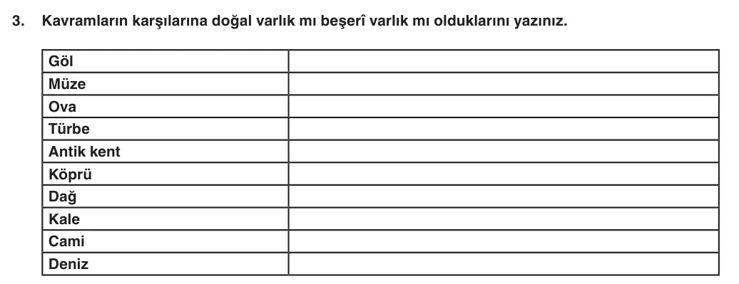 5. Sınıf Sosyal Bilgiler 2025-2026 1. Dönem 2. Yazılı 3. Soru (Yazılıya Hazırlanıyorum) görseli