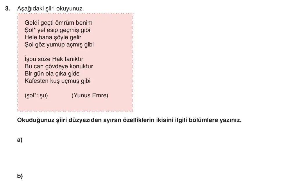 5. Sınıf Türkçe 2025-2026 1. Dönem 2. Yazılı 3. Soru (Yazılıya Hazırlanıyorum) görseli