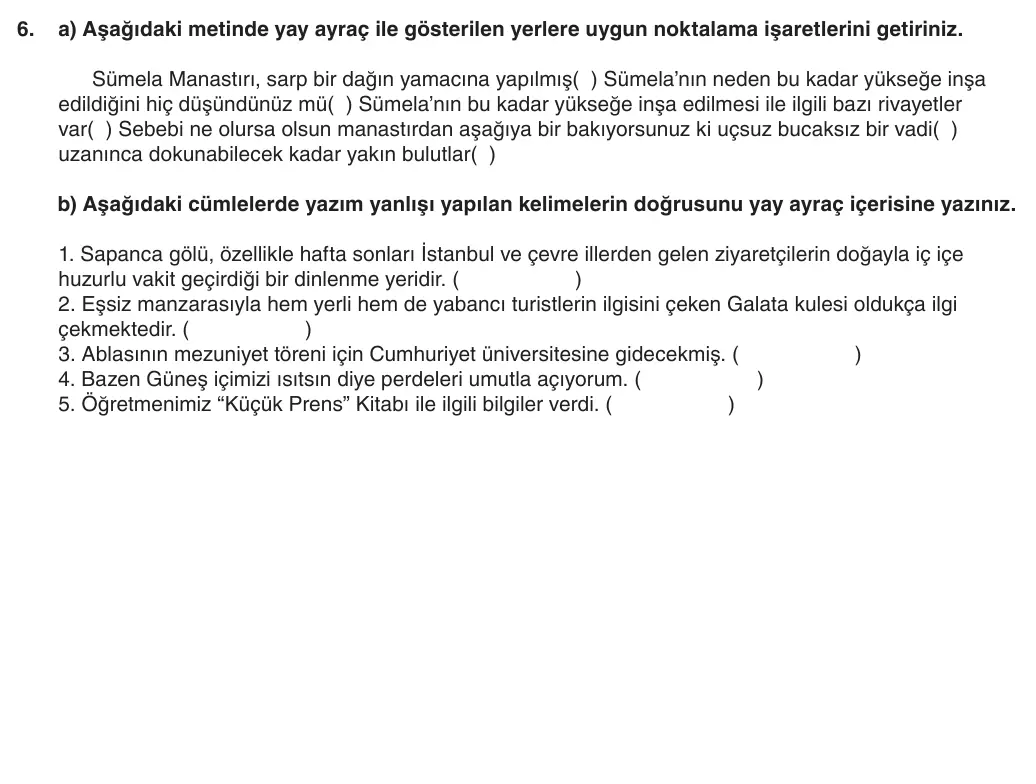 5. Sınıf Türkçe 2025-2026 1. Dönem 2. Yazılı 6. Soru (Yazılıya Hazırlanıyorum) görseli (1/2)