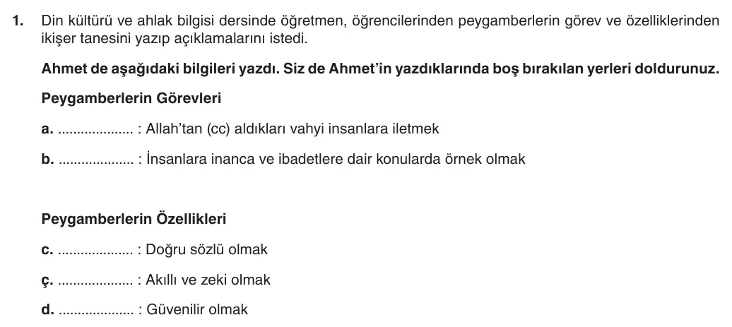 6. Sınıf Din Kültürü ve Ahlak Bilgisi 2025-2026 1. Dönem 2. Yazılı 1. Soru (Yazılıya Hazırlanıyorum) görseli
