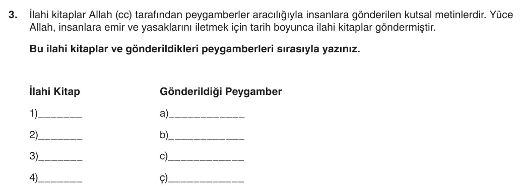 6. Sınıf Din Kültürü ve Ahlak Bilgisi 2025-2026 1. Dönem 2. Yazılı 3. Soru (Yazılıya Hazırlanıyorum) görseli