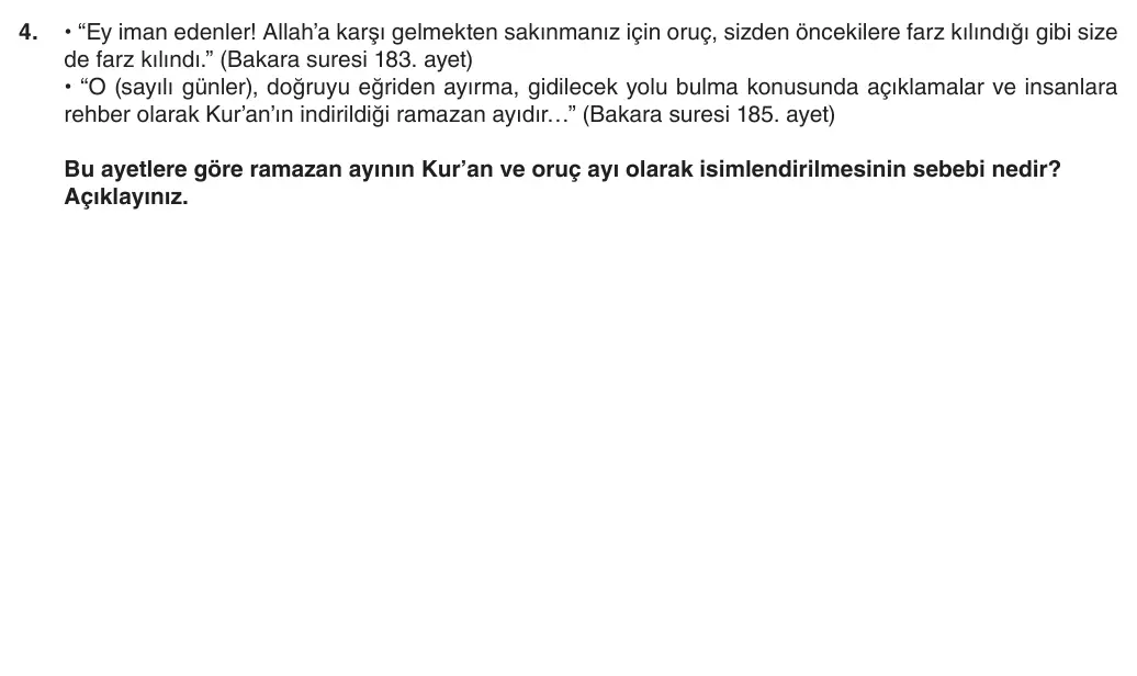 6. Sınıf Din Kültürü ve Ahlak Bilgisi 2025-2026 1. Dönem 2. Yazılı 4. Soru (Yazılıya Hazırlanıyorum) görseli