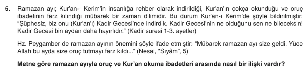 6. Sınıf Din Kültürü ve Ahlak Bilgisi 2025-2026 1. Dönem 2. Yazılı 5. Soru (Yazılıya Hazırlanıyorum) görseli