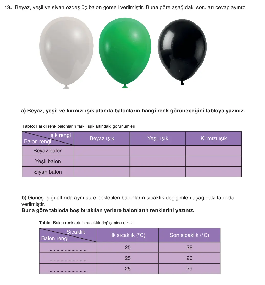 6. Sınıf Fen Bilimleri 2025-2026 1. Dönem 2. Yazılı 13. Soru (Yazılıya Hazırlanıyorum) görseli (1/2)
