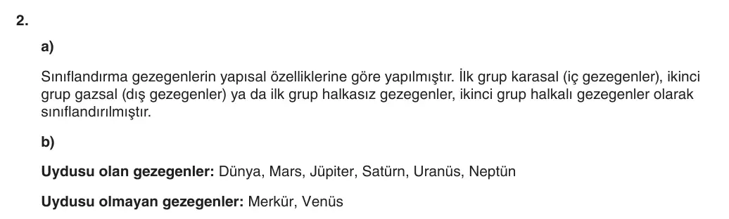 6. Sınıf Fen Bilimleri 2025-2026 1. Dönem 2. Yazılı 2. Soru (Yazılıya Hazırlanıyorum) resmi çözüm görseli