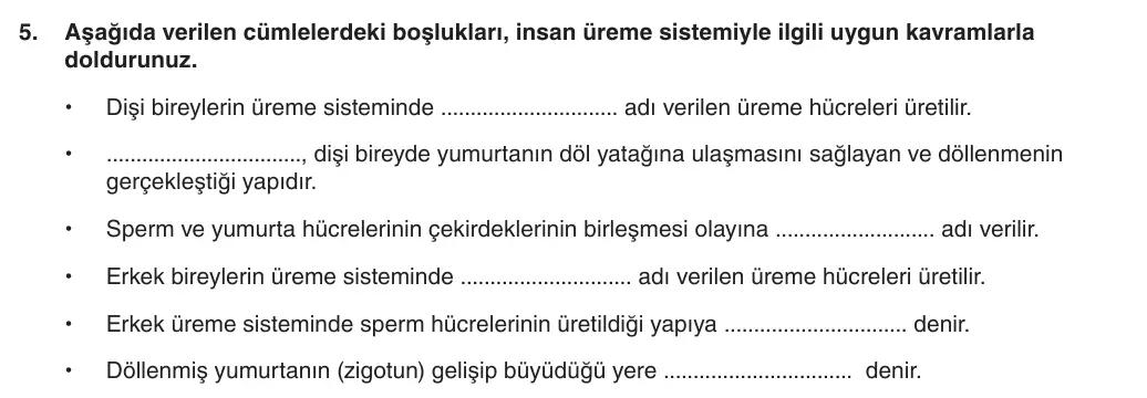 6. Sınıf Fen Bilimleri 2025-2026 1. Dönem 2. Yazılı 5. Soru (Yazılıya Hazırlanıyorum) görseli