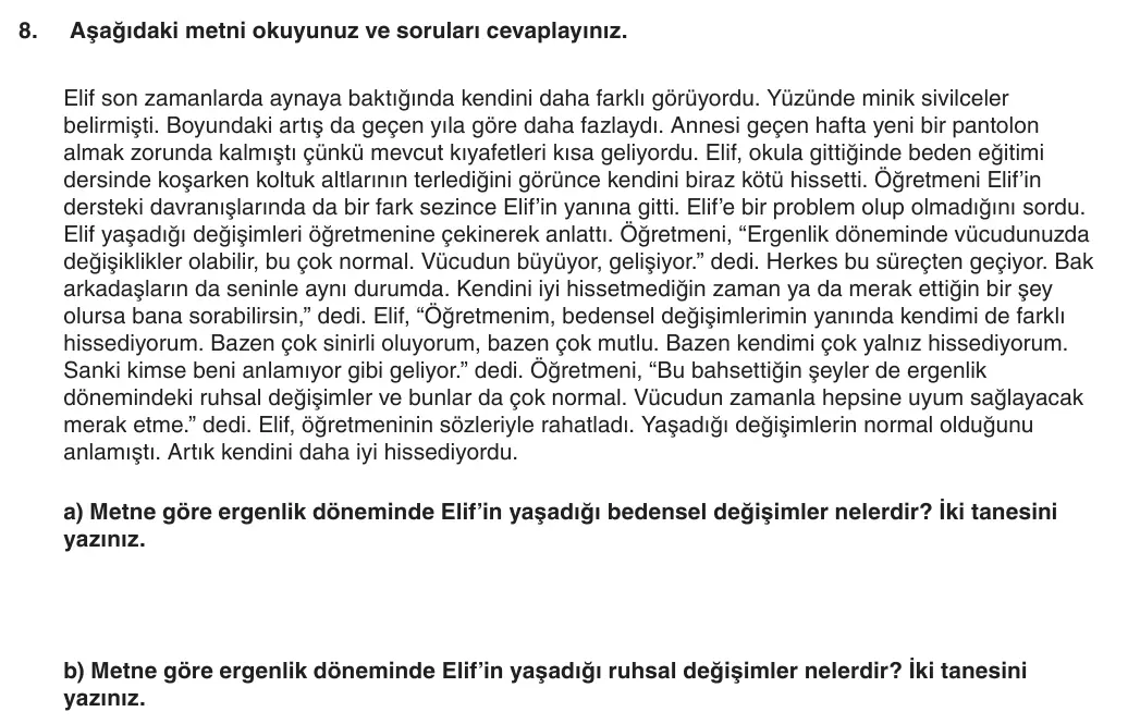 6. Sınıf Fen Bilimleri 2025-2026 1. Dönem 2. Yazılı 8. Soru (Yazılıya Hazırlanıyorum) görseli