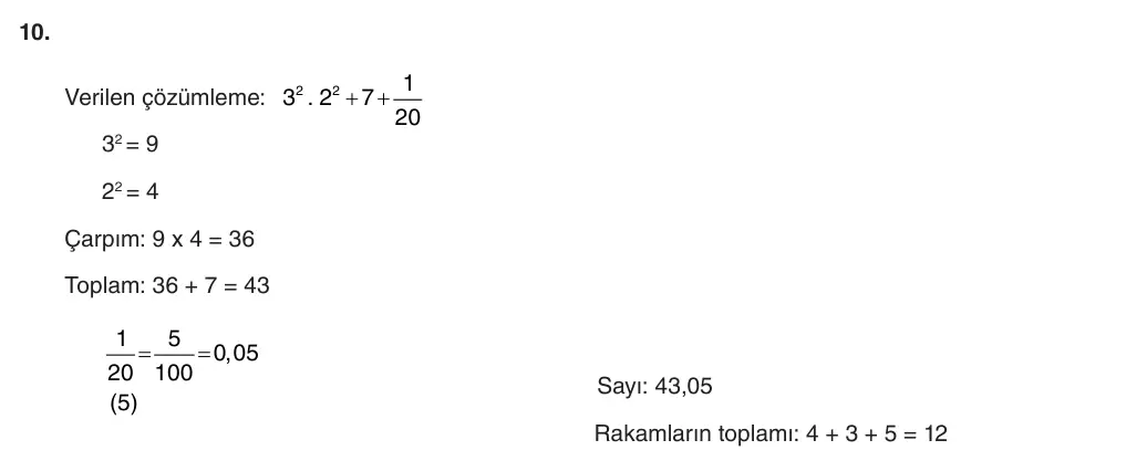 6. Sınıf Matematik 2025-2026 1. Dönem 2. Yazılı 10. Soru (Yazılıya Hazırlanıyorum) resmi çözüm görseli