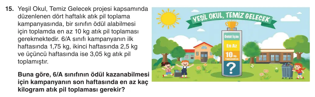 6. Sınıf Matematik 2025-2026 1. Dönem 2. Yazılı 15. Soru (Yazılıya Hazırlanıyorum) görseli