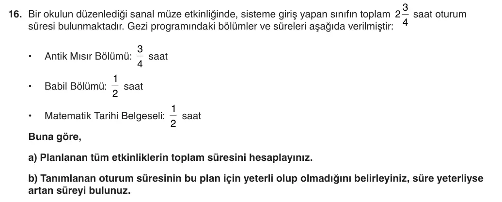 6. Sınıf Matematik 2025-2026 1. Dönem 2. Yazılı 16. Soru (Yazılıya Hazırlanıyorum) görseli