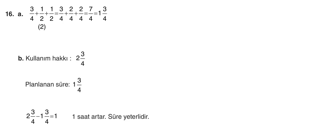 6. Sınıf Matematik 2025-2026 1. Dönem 2. Yazılı 16. Soru (Yazılıya Hazırlanıyorum) resmi çözüm görseli