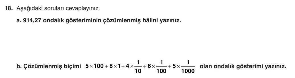 6. Sınıf Matematik 2025-2026 1. Dönem 2. Yazılı 18. Soru (Yazılıya Hazırlanıyorum) görseli