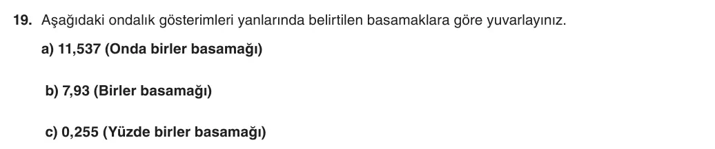 6. Sınıf Matematik 2025-2026 1. Dönem 2. Yazılı 19. Soru (Yazılıya Hazırlanıyorum) görseli